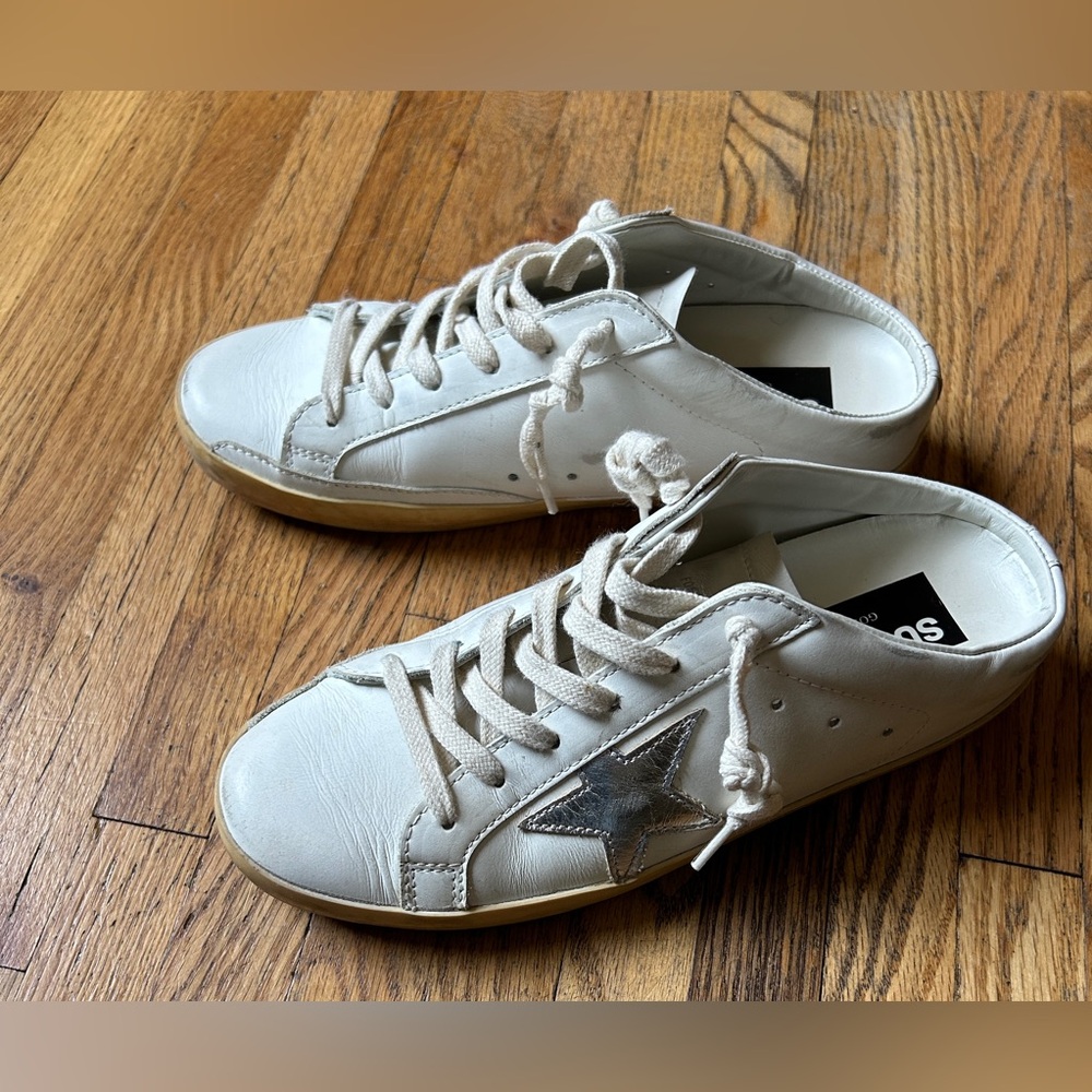 Golden Goose White Leather Sneakers with Silver Star